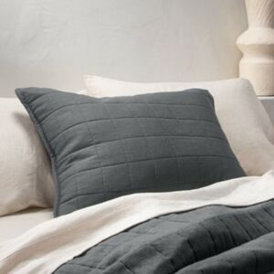 Casaluna King Heavyweight Linen Blend Quilt Pillow Shams Dark Grey